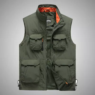 Mens Multi Pocket Vest Hunting Fishing Waistcoat Safari BodyWarmer Gilet Jacket • £20.99