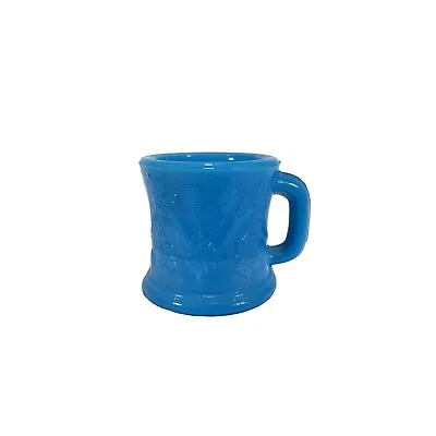 Atterbury Glass Co. Leaf & Berry Wheat Blue Milk Glass 2” Tall Mini Mug • $19.94