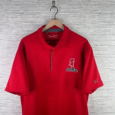 Ole Miss Rebels Shirt Mens 2XL Red Polo Under Armour Heatgera Logo Golf Casual • $28.88