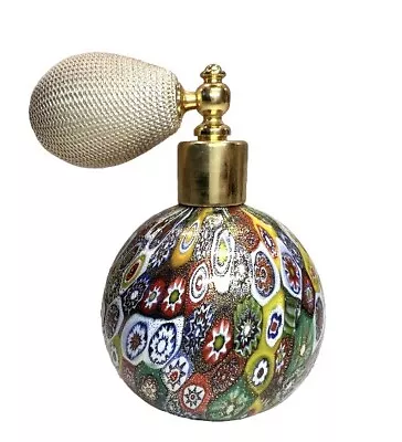 Murano Glass Millefiori Round Perfume Bottle W/Atomizer Spray; Gold Leaf Murrina • $125