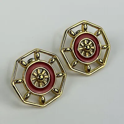 Vintage Earrings Gold Toned Red Nautical Pierced Signed  • $9.47