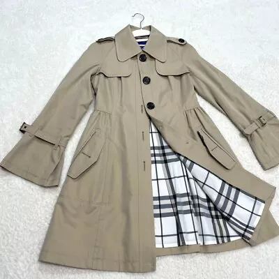 BURBERRY LONDON Trench Coat Check A-line Beige Women Size 40/M-L Used NO Belt • $104.50