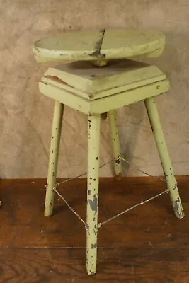 Vintage Industrial Wood Metal Adjustable Shop Stool Chippy Chic Green  • $125