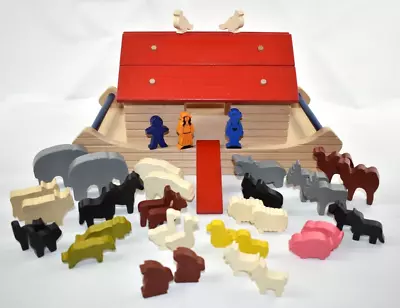 Haba Wooden Toy Noah's Ark With Animals 52 Piece Play Set Germany • $49.99