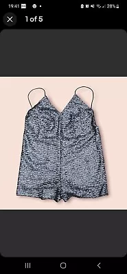 Bnwt Motel Rocks Silver Corsica Sequin Backless Playsuit Romper Size Small • $25.27