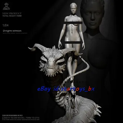 Dragon & Female 75mm 1/24 Unpainted Resin Model Kit Unassembled Garage Kit GK • $48.97