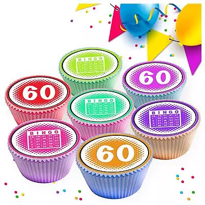 Bingo Happy Birthday Age 60 60th Edible Cupcake Toppers Cake Decorations 8120 • £2.99