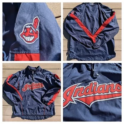 VNTG Wahoo Majestic Cleveland Indians MLB Nylon Jacket 1/4 Zip Windbreaker LARGE • $81