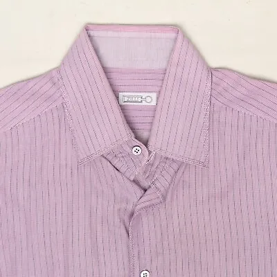 Zilli Mens Dress Shirt 41 / 16 Lavender Gray Stripe Cotton Cashmere Long Sleeve • $123.49