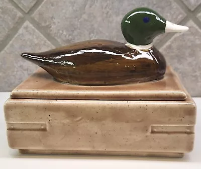 Vintage Duck Lidded Ceramic Box  Figurine Trinket Dish Ring Box Tray 7  X 4  • $5