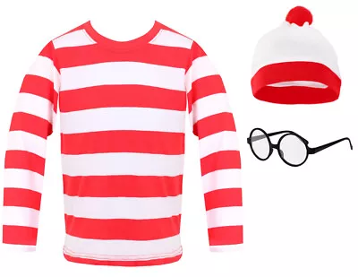 Child World Book Day Costume Striped Top Hat Glasses Fancy Dress Find Me • £13.99