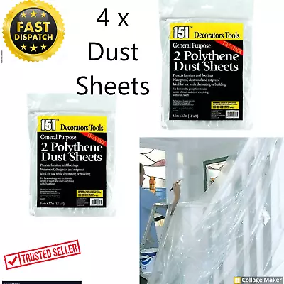 4x Heavy Duty Large Polythene Dust Sheet Diy Painting Furniture Cover Protection • £5.99