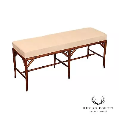 Faux Bamboo Upholstered Seat Window Bench • $865