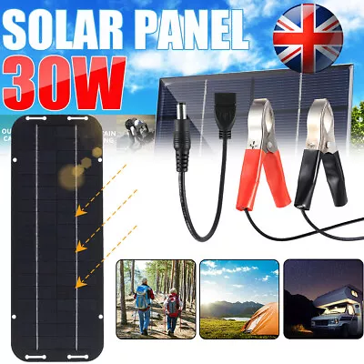 30W Solar Panel 12V Trickle Charger Battery Charger Kit Maintainer Boat Car RV • £12.99