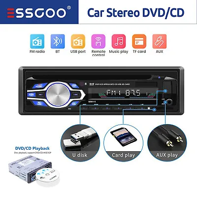 ESSGOO Single DIN CD/DVD Radio Car Stereo Bluetooth USB/TF/FM/AUX MP3 LCD Player • $57.30