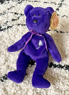 £17 • Buy TY Beanie Babies Princess Diana Bear Purple 90s Vintage White Rose Embroidery