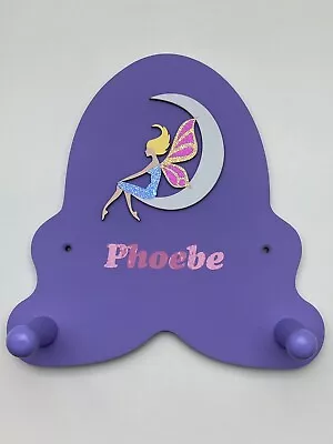 Kids / Child’s Coat Peg / Hanger Lavender Painted Wood Moon Fairy Design • £9.95