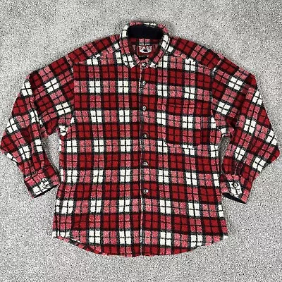 True Grit Fleece Flannel Shirt Men’s L Red Plaid Soft Cloth VTG Made In USA • $44.88