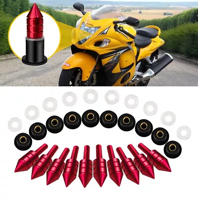 10Pcs Universal Bullet Spike Bolts Windscreen M5 Screw Well Nuts Red Motorcycle • $8.99