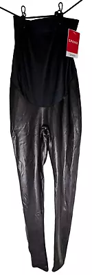SPANX Small MAMA FAUX LEATHER MATERNITY LEGGINGS VERY BLACK New W/Tag High Waist • $69.99