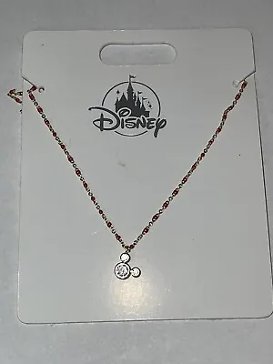 Disney Parks Mickey Mouse Crystal Icon Pendant Necklace Gold And Red Bead Chain • $21.95