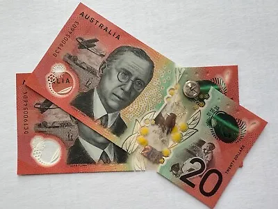 🌟RARE Signature COMBO 2019 Australian 20 Dollar Note UNC Consecutive Bank Notes • $155