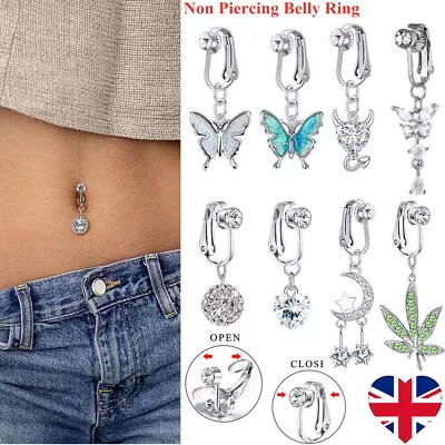 Fake Belly Button Non Piercing Bars Clip On Barbell Navel Surgical Steel Bar UK • £4.95