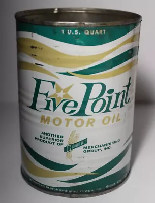 1960s Rare Old VINTAGE Five Point MOTOR OIL CAN SIOUX CITY IOWA QUART OIL CAN IA • $49.99