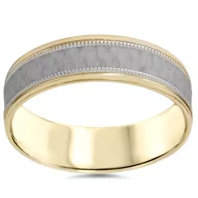 Hammered Two Tone Wedding Band Mens 14K White & Yellow Gold Brushed Ring 6MM • $619.98