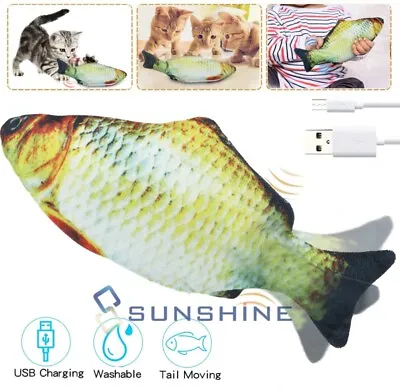 USB Rechargeable Cat Flipping Flopping Fish Cat Toy Motion Activated Motorized • $9.63