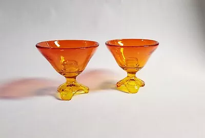 Viking Glass Persimmon Arching Thumbprint Footed Candlestick Holders - Rare  • $55