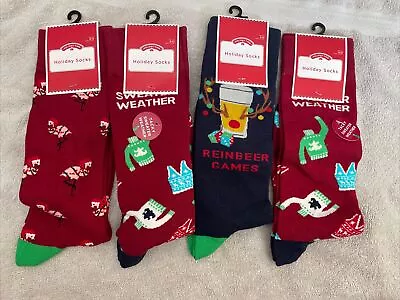 MENS Holiday Time CHRISTMAS HOLIDAY SOCKS (6-12)-Lot Of 4 Pairs (2 Same) • $14.99