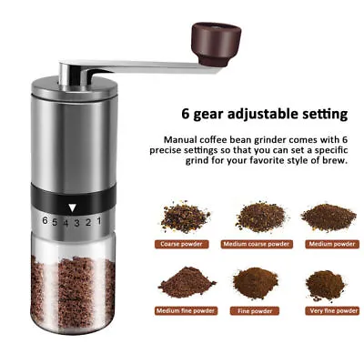 Manual Coffee Grinder Adjustable Coarseness Burr Hand Bean Spice Stainless Steel • £14.59