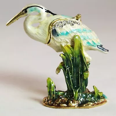 $16.99 • Buy Bejeweled Enameled Animal Bird Trinket Box/Figurine With Rhinestones-Crane