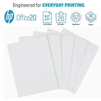 10 Sheets Of Printer Paper ~8.5  X 11  ~20lb ~92 Bright ~HP Office20 ~Convenient • $4.28