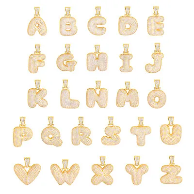 $20.99 • Buy A - Z Initial Bubble Letter Gold Plated Iced CZ Pendant 24  Chain Necklace
