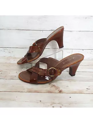 Vicenza Women's Brown Leather Carmen Heeled Mule Sandals Size 39 Brazil • $21