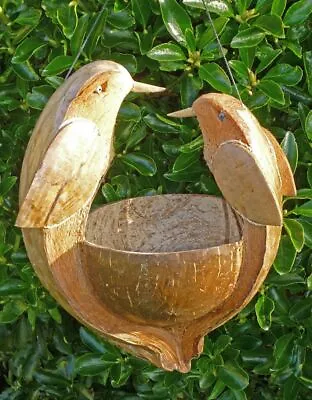 Double Bird Coconut Shell Bird Feeder Hanging Novelty Ornamental Garden Decor • £14.95