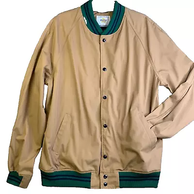 VTG Unionmade X Golden Bear Bomber Jacket Men XXL Tan Green Trim Snaps Union USA • $66