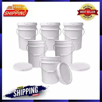 5 Gallon White Bucket And Lid - Durable 90 Mil All Purpose Pail - Food Grade • $73.43