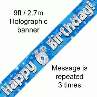 Boys Happy 6th Birthday Party Foil Banner 6 Today Decoration Blue Banners • £2.99