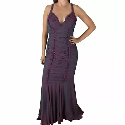 TADASHI SHOJI Vintage Ruched Purple Iridescent Sleeveless Mermaid Gown 12 $550 • $175