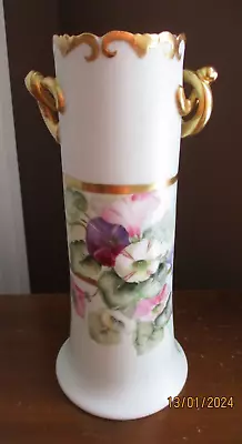 Vienna Austria ~ MORNING GLORY ~ 10  Hand Painted Gold Cylinder Handled VASE • $39.99