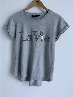 Decjuba D-Luxe Grey Sequin La Vie Womens Teen Short Sleeve Tshirt Top Small • $12