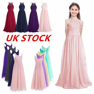 UK Kid Chiffon Flower Girl Dress Floral Lace Prom Gown Wedding Long Maxi Dresses • £20.66