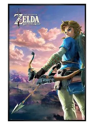 Zelda Poster Gloss Black Framed Breath Of The Wild Hyrule Scene 61x91.5cm • £23.99