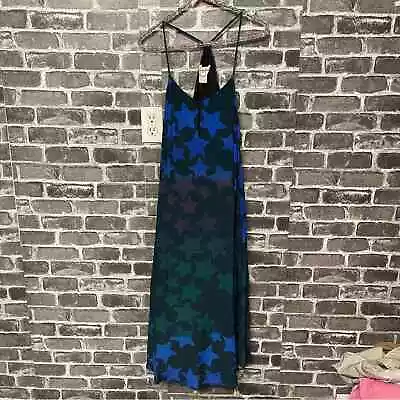 Mara Hoffman Midnight Blue Stars Crepe Strappy Midi Slip Dress SIZE SMALL S • $89.99