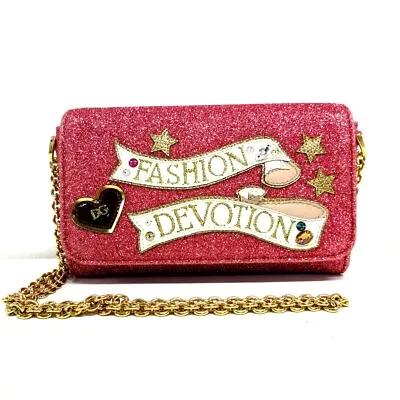 Auth DOLCE&GABBANA BAMBINO Pink Cream Glitter Leather Shoulder Bag • $243.20