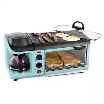 Retro 3-in-1 Family Size Electric Breakfast Station Coffeemaker Griddle Aqua • $69.99