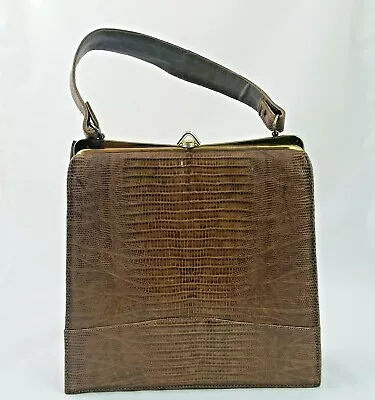 Handbag Brown Lizard Skin  Vintage Classic 1950's Measures 9  X 9  X 3  • $16.99